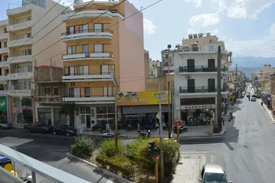 a view of a city street with buildings at Botonis Bright Spacious Apartment in Chania Town