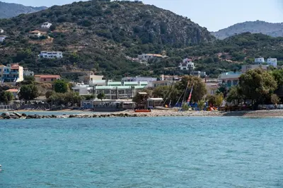 a view of a town from the water at Almyrida Village & Waterpark in Almirida