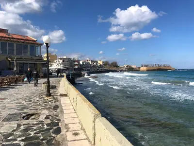 a street light on the side of a beach at Koum Kapi Boutique Apartments in Chania Town