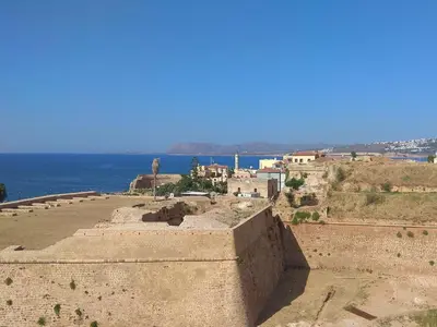 a view of a city and the ocean at Iris Apartment in Chania Town