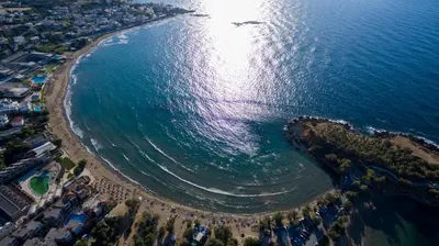 an aerial view of a beach and the ocean at Xenios Dias Luxury Apartments With Sea View in Kato Daratso