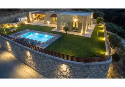 an aerial view of a house with a swimming pool at Villa Arietta in Kharkhalianá
