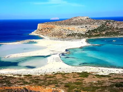 an aerial view of a beach in the ocean at Villa Stylianos retreat in Kissamos