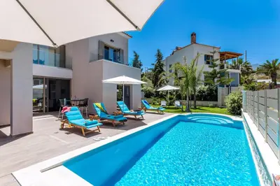 an image of a swimming pool in a villa at Luxury Villa Crete Villa Marina Mare 3 Bedroom Private Pool in Chania Town