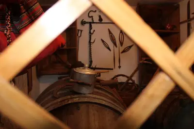 a view of a barrel with a pot on top of it at TRADITIONAL HOUSE MARIA in Azoyirás