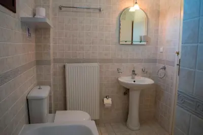 a bathroom with a toilet and a sink at Villa Darmarohori Homeleader in Darmarochori