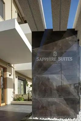 a building with a sign that reads sapphire suites at Sapphire Horizon Suites in Kissamos