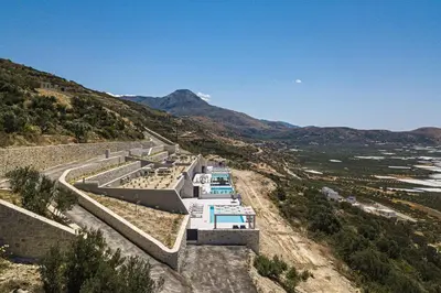 an aerial view of a house on a mountain at Falasarna village in Falasarna