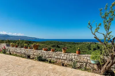 a row of potted plants on a stone wall at Sea Breeze & Stunning Views - Pool Dream Gem in Dhémbla