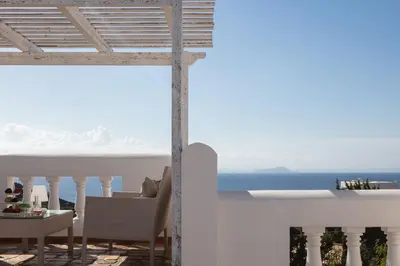 a view of the ocean from the balcony of a villa at Villa Aliki ,Aegean Sea Breeze 750m from the Beach! in Chania Town