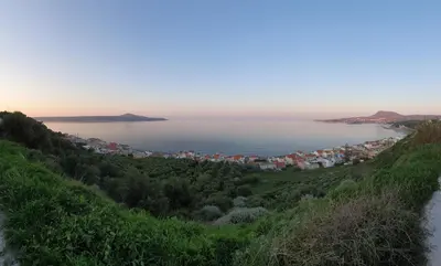 a view of the ocean from a hill at Aphrodite Apartments in Kalyves