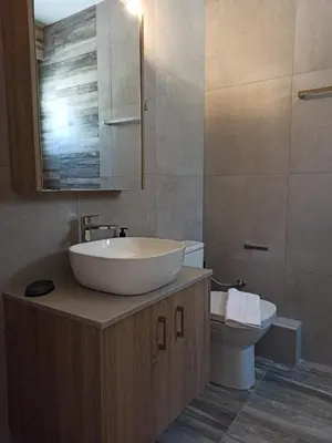 a bathroom with a sink and a toilet at Villa Dedalos in Kalamitsi Amygdali