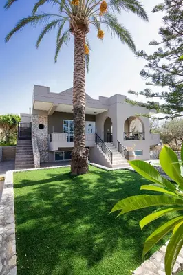 a palm tree in front of a house at Casa Regno in Ayiá