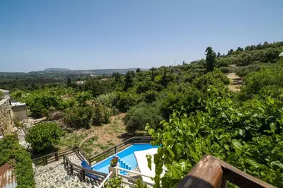 a view of the pool from the house at Villa Zoi Tzitzifes in Tzitzifés