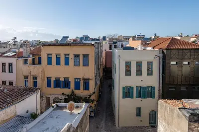 an aerial view of a city with buildings at Al Daliani Minaret Rooms in Chania Town