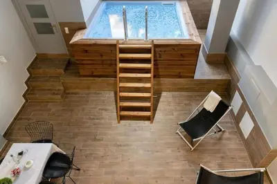 an overhead view of a room with a bath tub at Villa Hope in Chania in Mourniaí