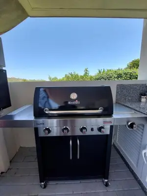 a grill sitting on a table in a kitchen at Villa Thallo in Galatás