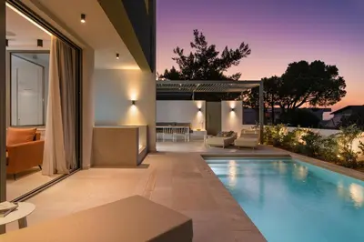 an outdoor swimming pool in a villa at Lux sea view villa by Chania LIving Stories in Chania Town