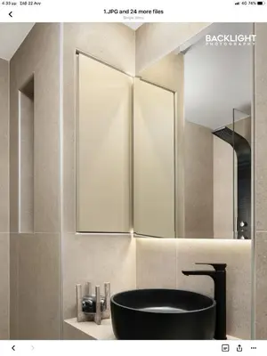 a bathroom with a black sink and a mirror at Chania Center Apartment in Chania Town