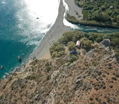 an aerial view of a beach next to the water at SUNRISE Spacious Apartment With 3 Bedrooms & 3 Bathrooms -Near to Chania in Kolymvari
