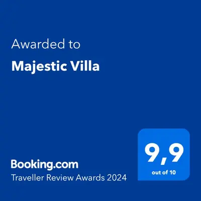 a blue screen with the text awarded to majestic villa at Majestic Villa in Chania Town