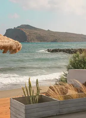 a view of the beach and the ocean at Esperanto seafront studio in Agia Marina Nea Kydonias