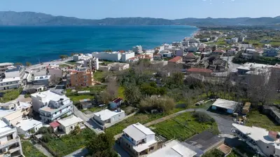 an aerial view of a city next to the ocean at Anastasia & Maria Luxury Residence in Kissamos