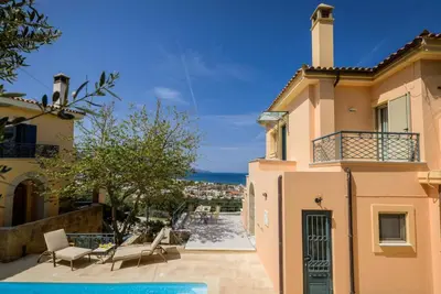 a villa with a view of the ocean at Seaview Villa Sofia ' Top destination ' in Kissamos