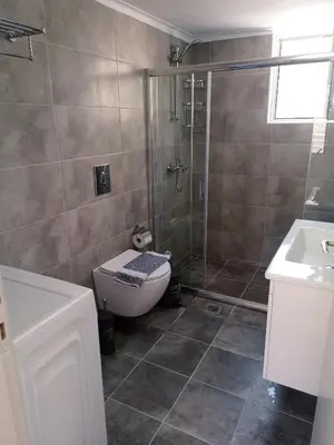 a bathroom with a shower and a toilet and a sink at Oksana House in Chania Town