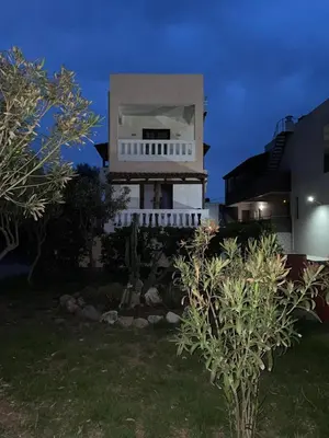a house at night with trees in front of it at Livadia Studios in Ropanianá