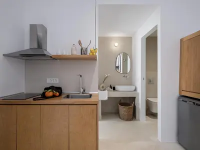 a kitchen with a sink and a toilet in a room at Lithos Retreat 2(ΛΙTHOS Retreat) in Kolymvari