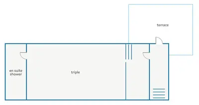 a floor plan of a kitchen with a counter top at Villa Potami Nikos by Villa Plus in Stílos