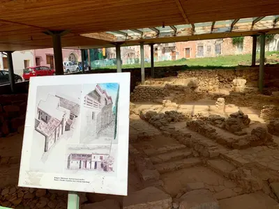 a drawing of a building under a pavilion at Canevaro Twins (North) in Chania Town