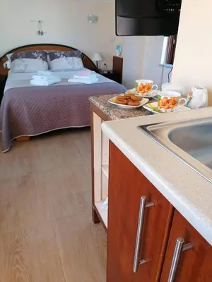a kitchen with a bed and a sink in a room at Casa Ag.Apo in Daratso