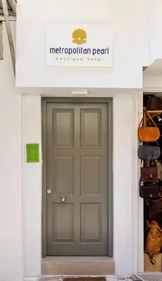 a front door of ameriopian pearl boutique hotel at Metropolitan Pearl Boutique Hotel in Chania Town