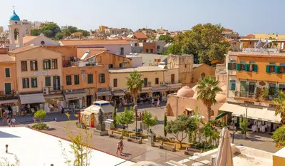 an overhead view of a city street with buildings at Metropolitan Pearl Boutique Hotel in Chania Town