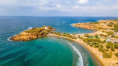an aerial view of a beach in the ocean at Villa Artemis A&B in Chania Town