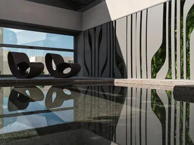 a pool with a pair of scissors on the side of a building at The Chania Hotel Crete, Vignette Collection in Chania Town