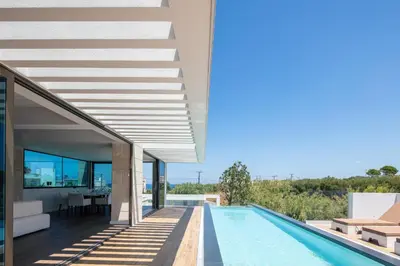 a view of the pool from the house at Villa Alveo Del Mare in Chania Town