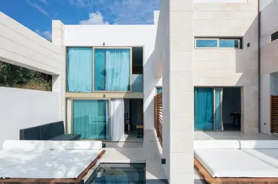 a view of the facade of a house at Villa Alveo Del Mare in Chania Town