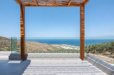 a room with a view of the ocean at Alma Natura Villas Falasarna- Avgerinos Villa in Falasarna