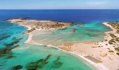 an aerial view of an island in the ocean at Elafonisi Vacation Blue Apartment in Agios Padeleimon