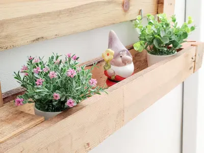 a shelf with potted plants on it at Amelie Apartment in Palaiochóra