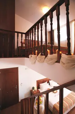 a room with a staircase with towels on the floor at Flamingos Hotel Apartments in Kato Daratso