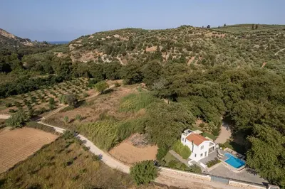 an aerial view of a estate with a swimming pool at Villa Nature, Heated Pool in Kalyves