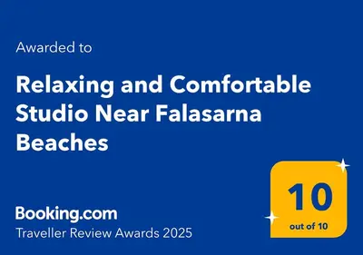 a screenshot of a sign that readsrelaxing and comfortable studying neer f at Relaxing and Comfortable Studio Near Falasarna Beaches in Plátanos
