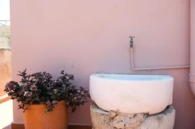 a bathroom with a toilet sitting next to a plant at Pension Eva in Chania Town