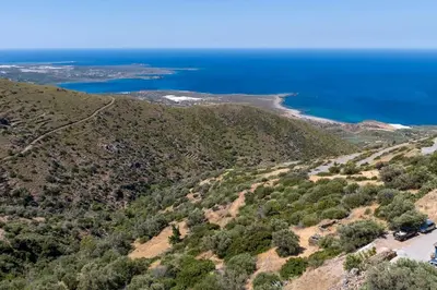 an aerial view of the ocean and a beach at Vigla Apartments No.3 in AmigdhalokeFálion